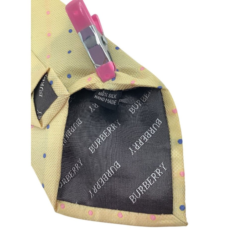 Burberry Yellow with Blue and Pink Polka Dots 100% Silk Designer Tie 60 inches - Picture 4 of 5